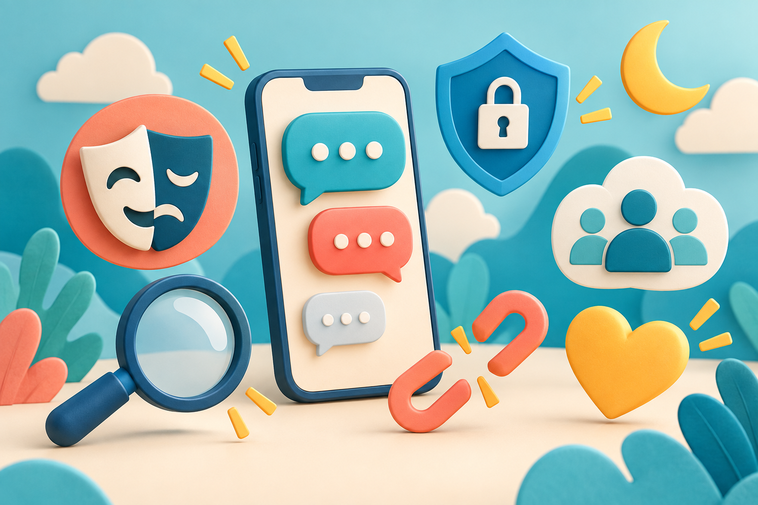 Símbolos de conversación, identidad, privacidad y uso nocturno del celular