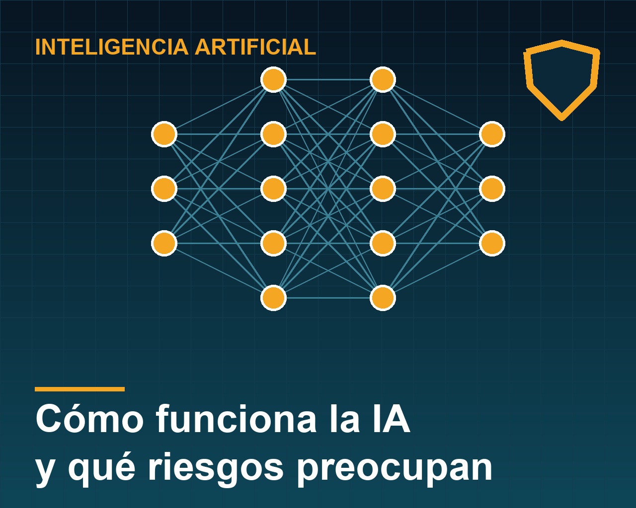 Ilustración: red neuronal artificial y un escudo