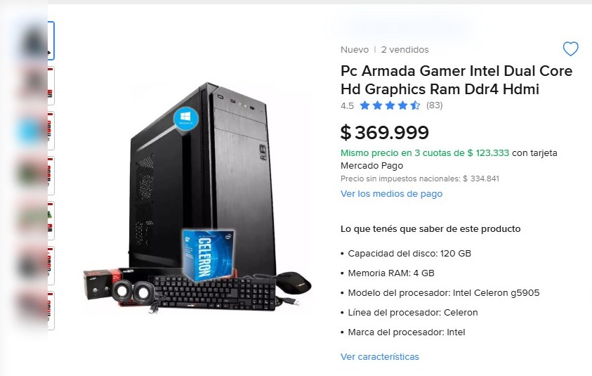 Publicación de PC Armada Gamer con Intel Celeron G5905 y 4 GB de RAM
