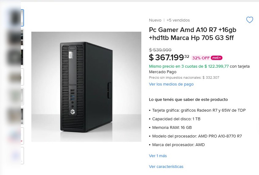 Publicación de PC Gamer que es una HP EliteDesk 705 G3 de oficina con AMD A10-8770