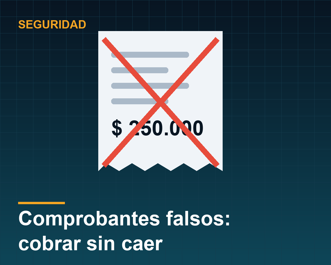 Ilustración: comprobante de pago falso tachado
