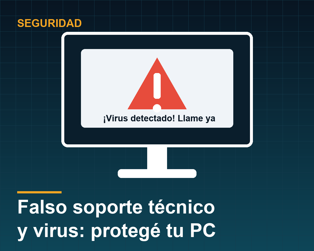 Ilustración: aviso falso de virus en una PC pidiendo llamar a un número