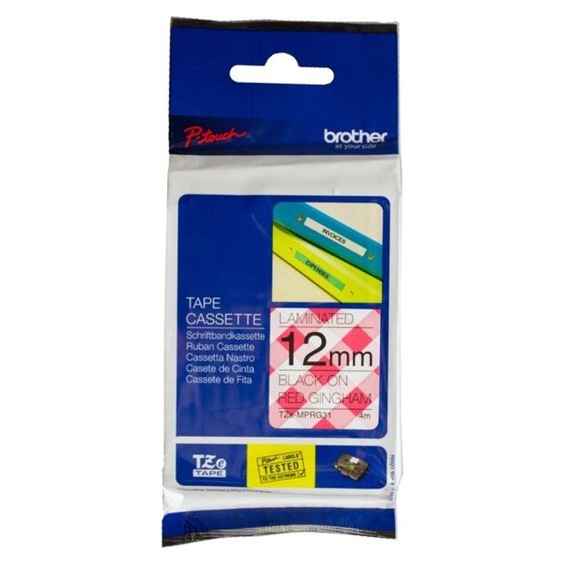 CINTA P/ROTU BROTHER TZEMPRG31 12MM CUADRILLE ROJO