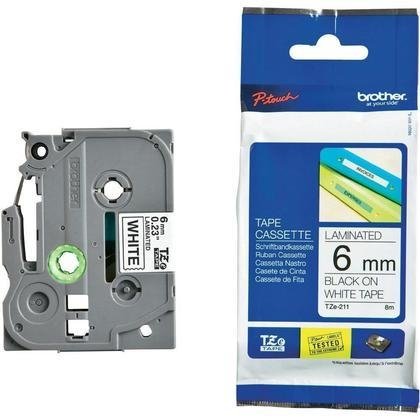 CINTA P/ROTU BROTHER TZE211 6MM NEGRO/BLANCO