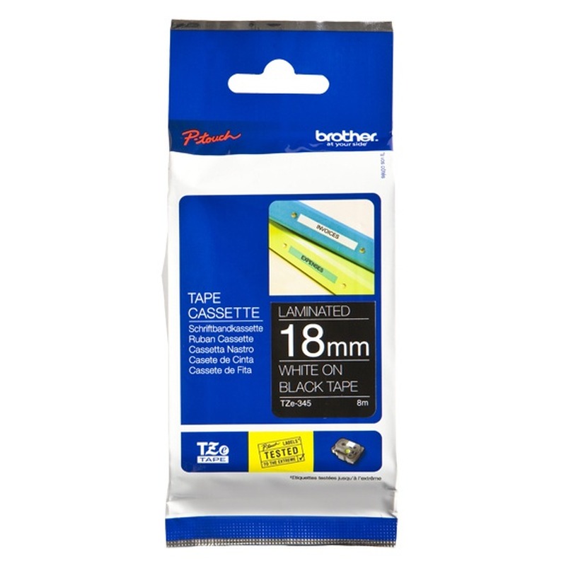 CINTA P/ROTU BROTHER TZE345 18MM BLANCO/NEGRO