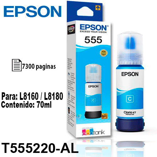 BOTELLA EPSON T555220-AL CYAN P/L8160/L8180