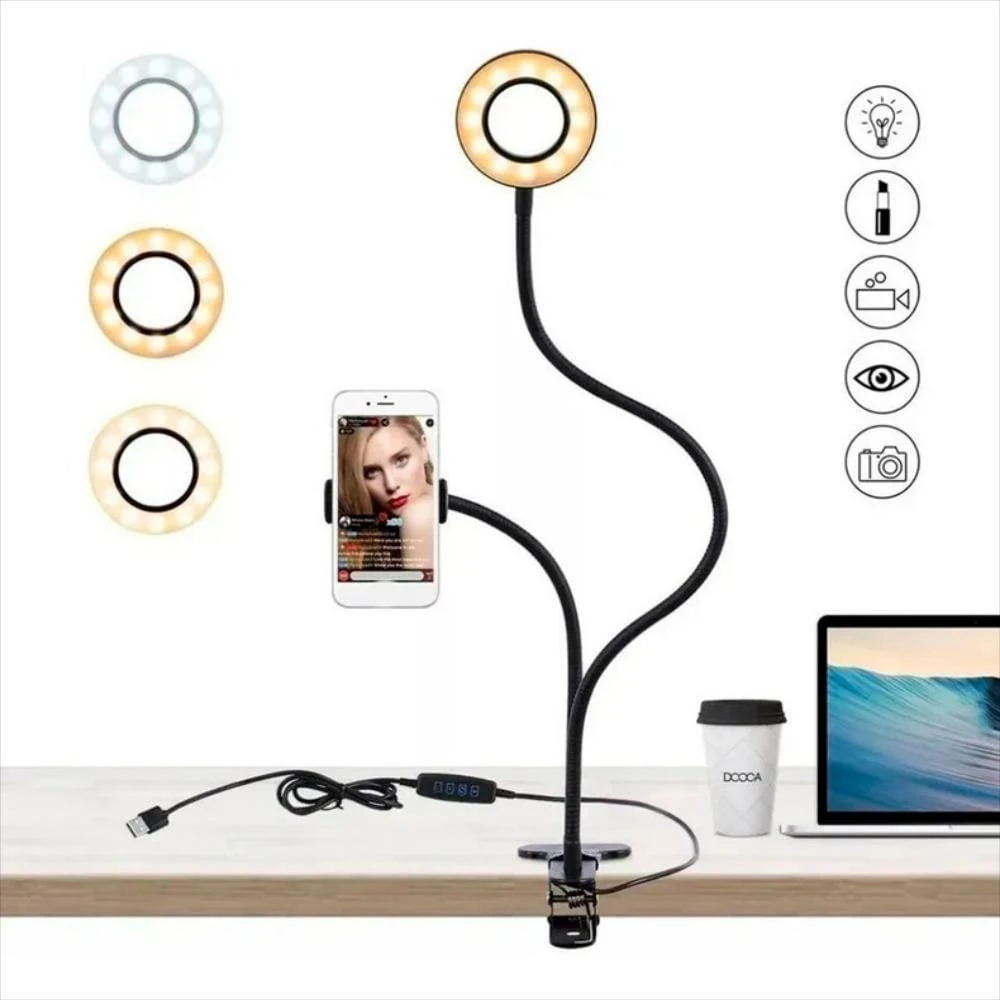 ARO DE LED 9 CM PINZA + SOPORTE CEL