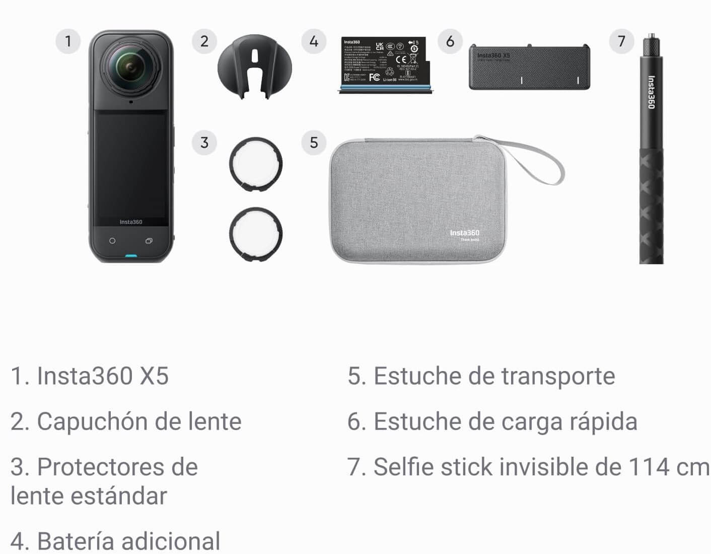 Cámara de Acción Insta360 X5 Essentials Bundle CINSAAHA 72MP WiFi