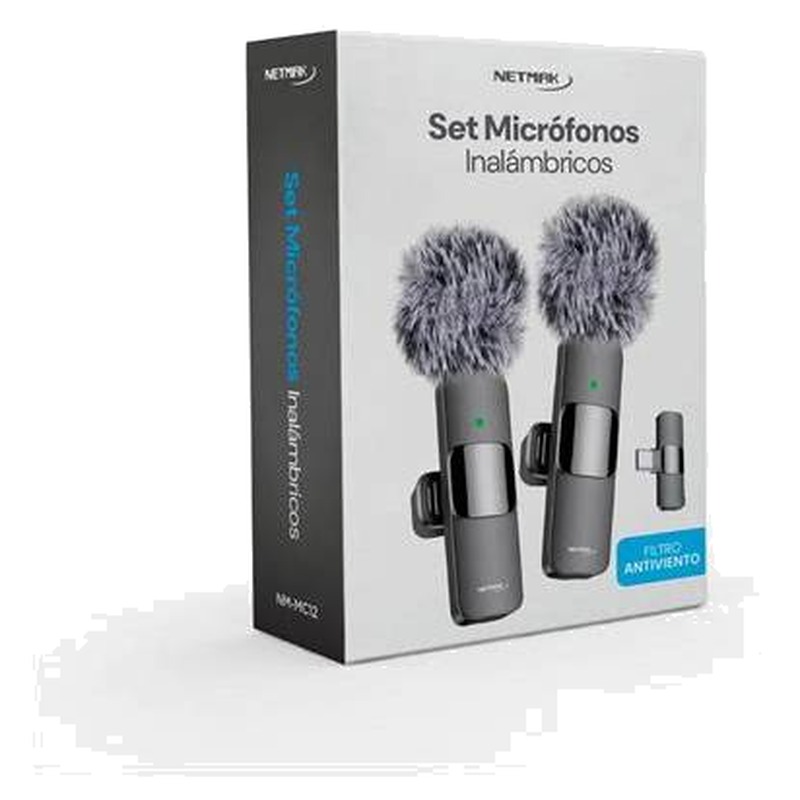 MICROFONOS X2 INALAMBRICOS C/ FILTRO ANTI VIENTO NM-MC12 NETMAK