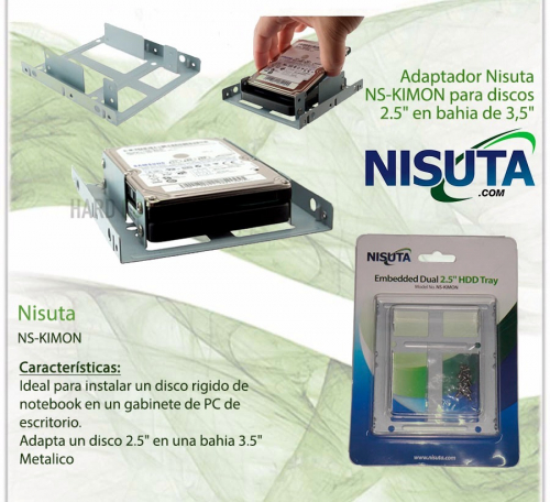 ADAPTADOR DISCOS 2.5" EN BAHIA 3.5" NSKIMON NISUTA