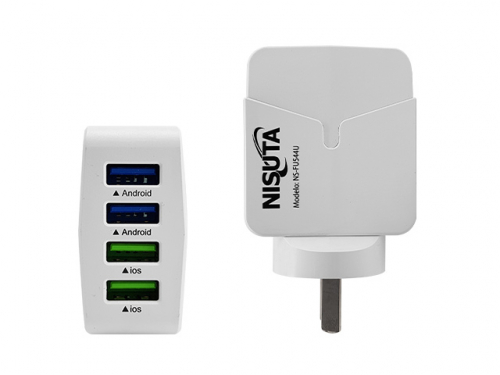 CARGADOR DE PARED C/ 4 PUERTOS USB DE 4.4A NSFU544U NISUTA
