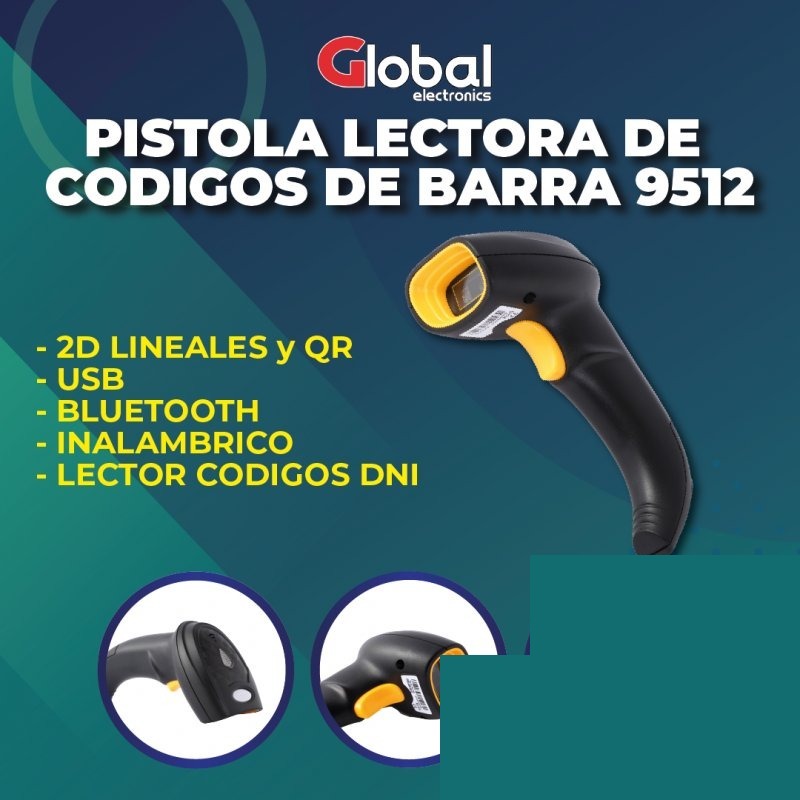 LECTOR DE COD DE BARRA 2D LINEALES Y QR USB + BLUETOOTH + INALAMBRICO GLOBAL