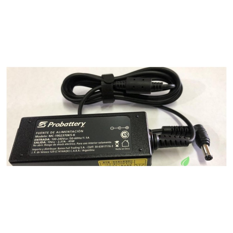 CARGADOR DE NOTEBOOK - 19V 2.37AH - 45W - (PLUG: OUT 5,5MM 11MM) - CONECTAR IGUALDAD MC-1902370A5-A PROBATTERY