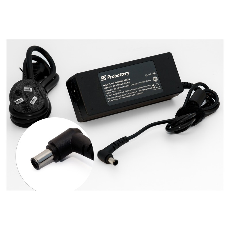 CARGADOR DE NOTEBOOK - 19.5V 4.7AH - 90W - (PLUG: OUT 6,5MM 10MM) - SONY MC-1954700A3-K PROBATTERY