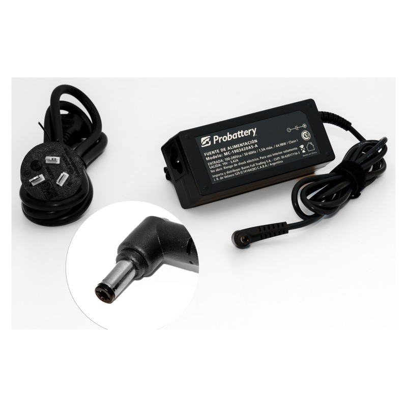 CARGADOR DE NOTEBOOK - 19V 3.42AH - 65W - (PLUG: OUT 5,5MM 12MM) - TOSHIBA / ACER / OLIVETTI/BANGHO/DEL MC-1903420A5-A PROBATTERY