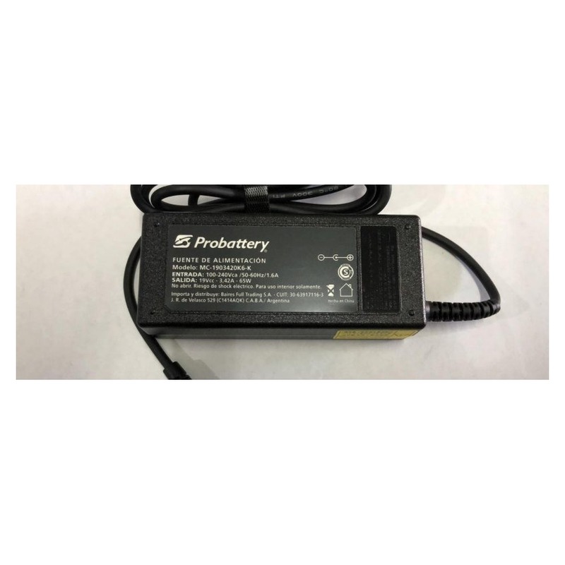 CARGADOR DE NOTEBOOK - 19V 3.42AH - 65W - (PLUG: OUT 5,5MM * INS 1,7MM) - TOSHIBA / ACER MC-1903420A6-A PROBATTERY