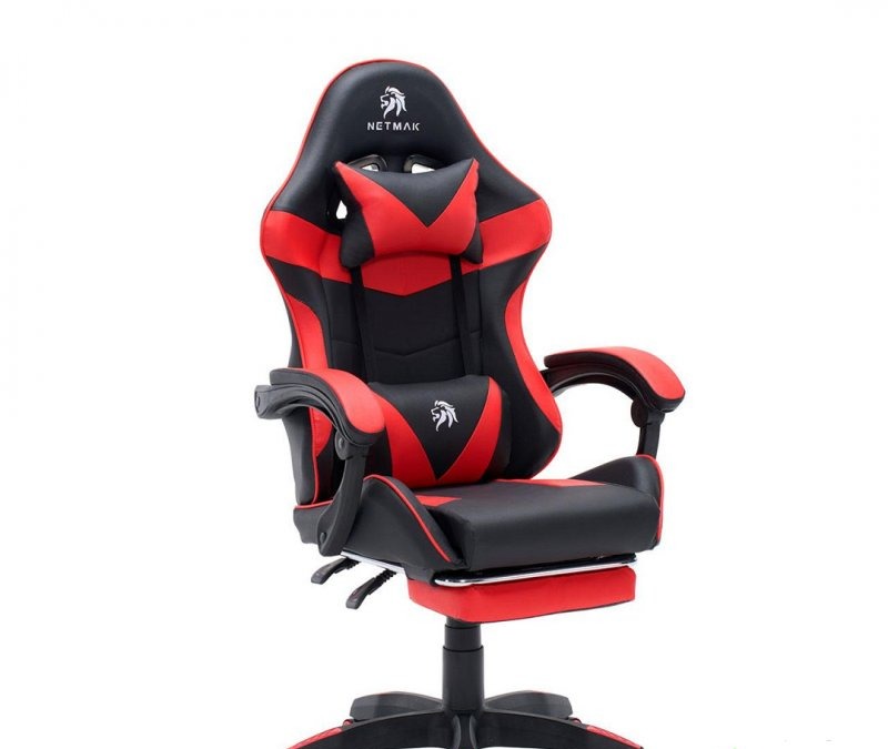 SILLA GAMER NEGRA+BLANCA CON APOYA PIES Y MASAJEADOR NM-SG907 NETMAK