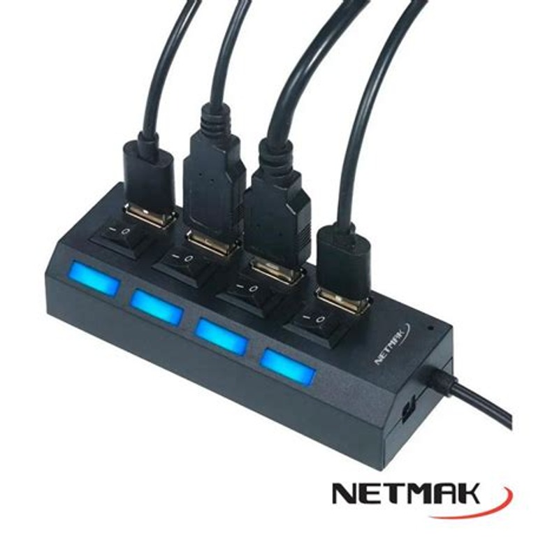 HUB USB 4 PUERTOS C/SWITCH 2.0 NM-AC08 NETMAK