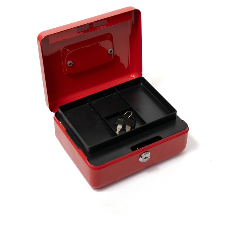 COFRE PORTAVALORES CON BANDEJA 2 25X20X9 CM ROJA CASHBOX GLOBAL