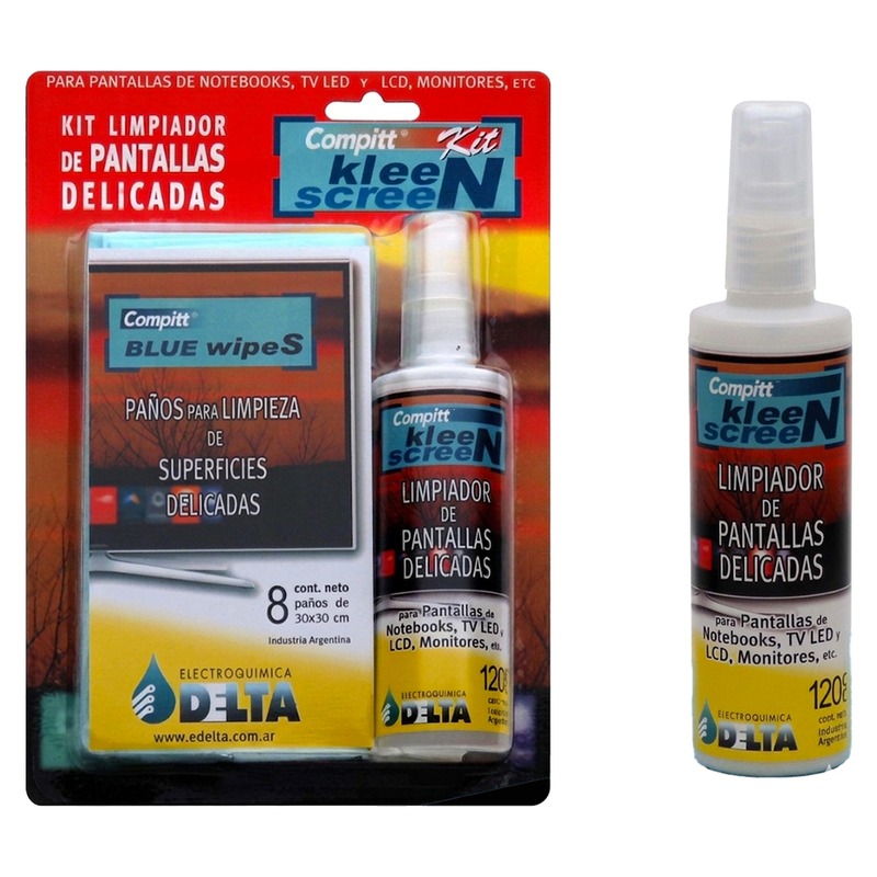 COMPITT KLEEN SCREEN KIT LIMPIADOR DE PANTALLAS DELICADAS X120CC + 8 PAñOS 30X30 CM LPK DELTA