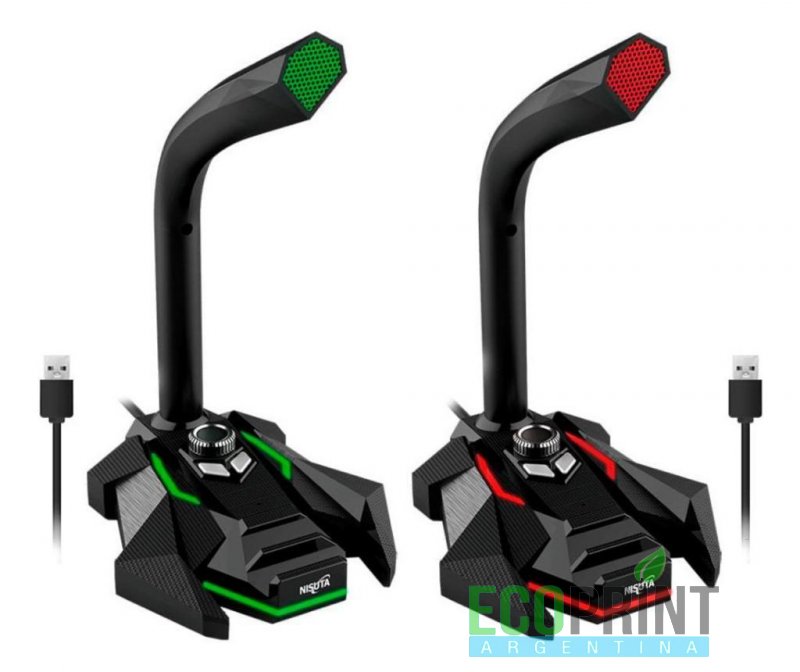 MICROFONO GAMING C/SALIDA AURICULAR, LED, BASS, VOLUMEN ROJO NSMICGU2 NISUTA