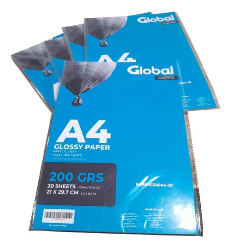 PAPEL GLOSSY X200GRS A4 X20 HOJAS GLOBAL