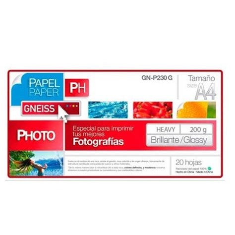 PAPEL GLOSSY X255GRS A4 X20 HOJAS HEAVY SUPERPHOTO GNEISS