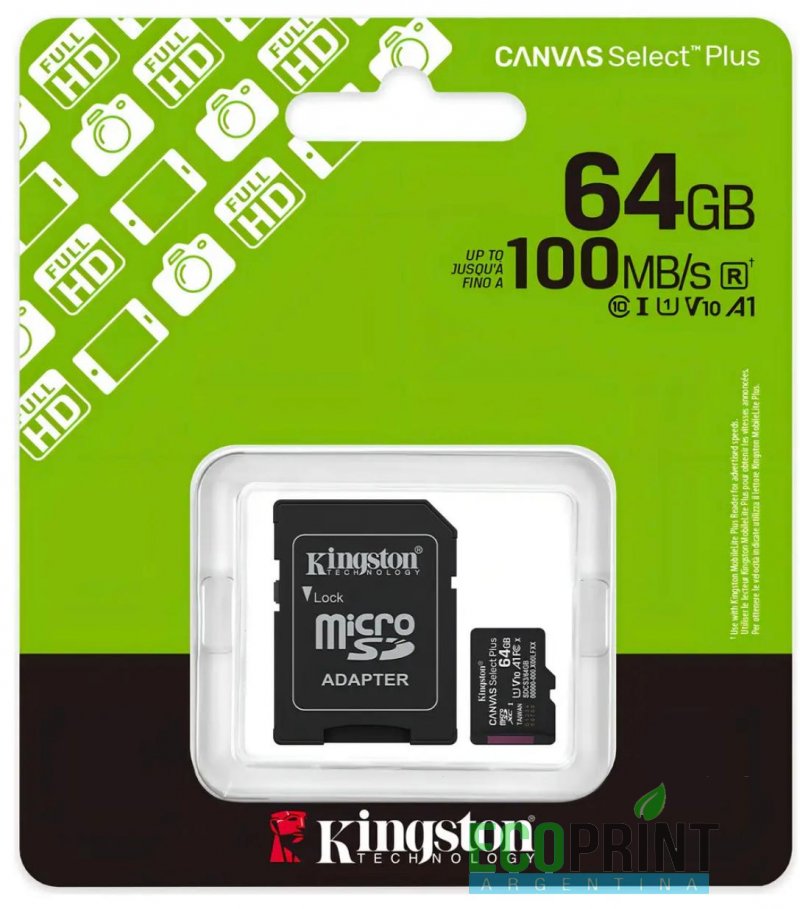 MEMORIA MICRO SD CON ADAPTADOR SD 64GB CLASE 10 KINGSTON