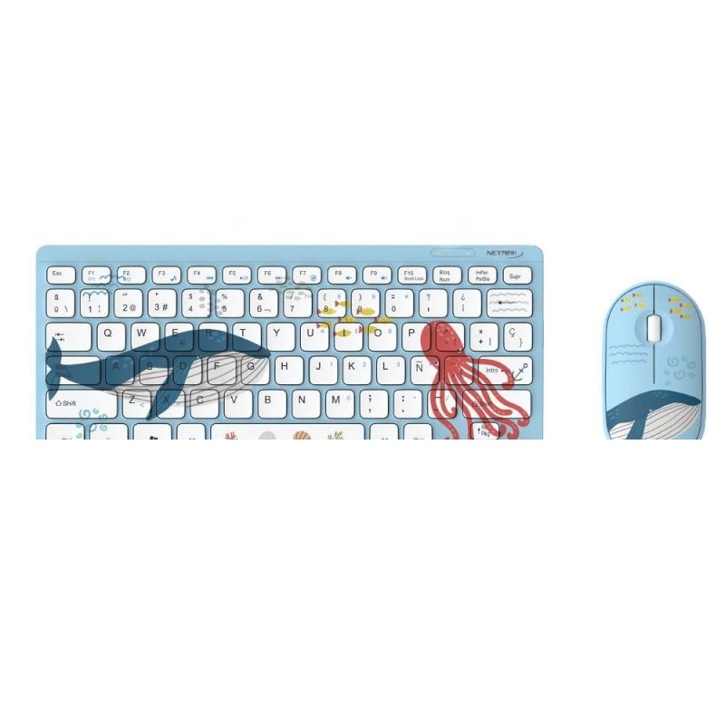 TECLADO Y MOUSE INALAMBRICO KIDS AZUL NM-KB401-B NETMAK