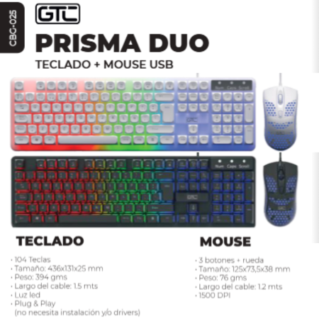 COMBO MOUSE Y TECLADO PRISMA DUO GTC