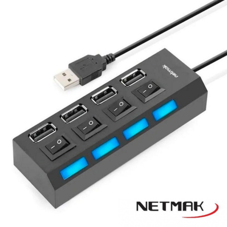 HUB USB NETMAK NM-AC08 4 PUERTOS CON SWITCH