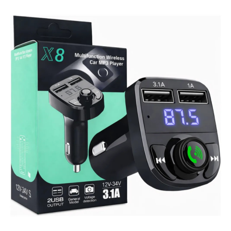 TRANSMISOR FM BT PARA AUTO X8 MP3 2 USB
