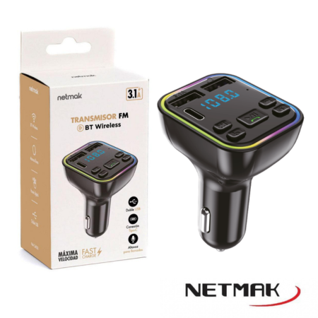TRANSMISOR FM BT NETMAK NM-CAR38 2 USB / TIPO C