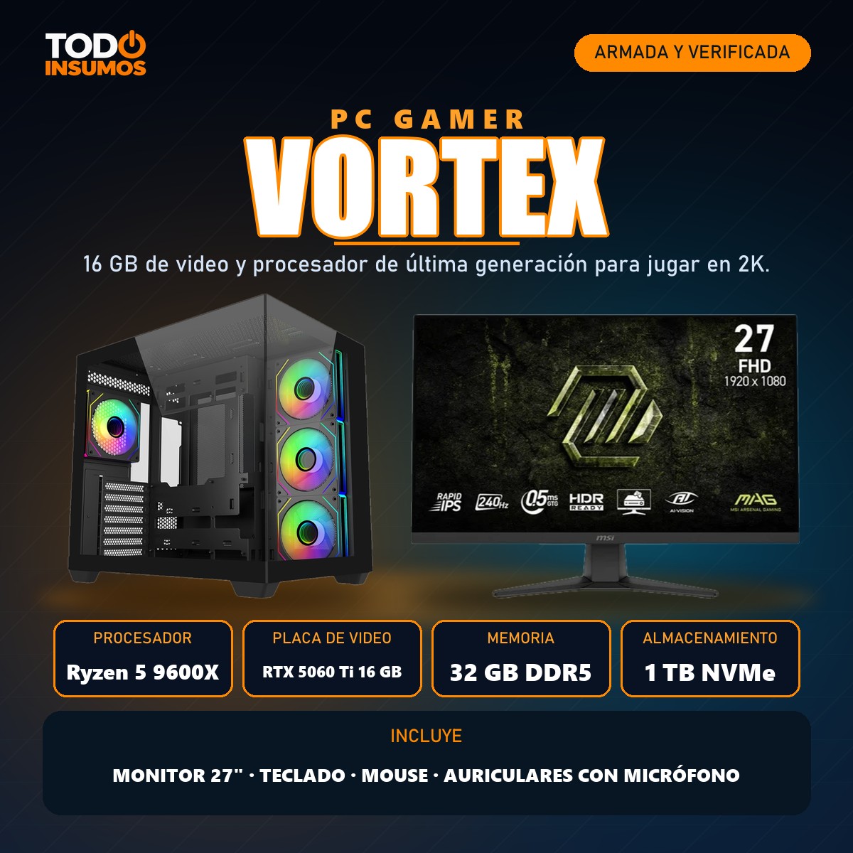 PC gamer Vortex Todo Insumos